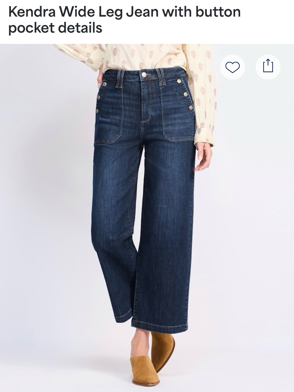 Cosmic Blue Love Kendra Wide leg Jean with button Sz 29 Like new dark blue